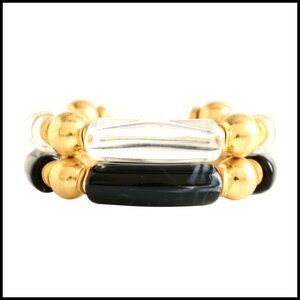 Gold Plated Chunky Beaded Stretch Bangle Bracelets Stackable Boho Summer